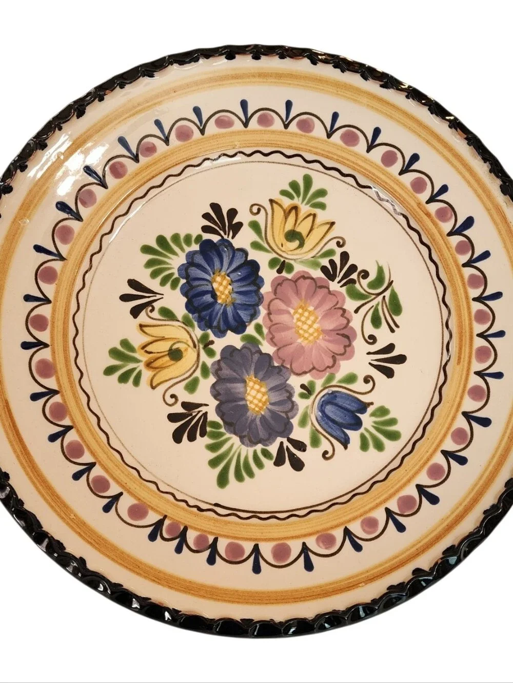 Vintage Hungary Folk Peasant Art Hand Painted Plate Floral Pottery 12.25